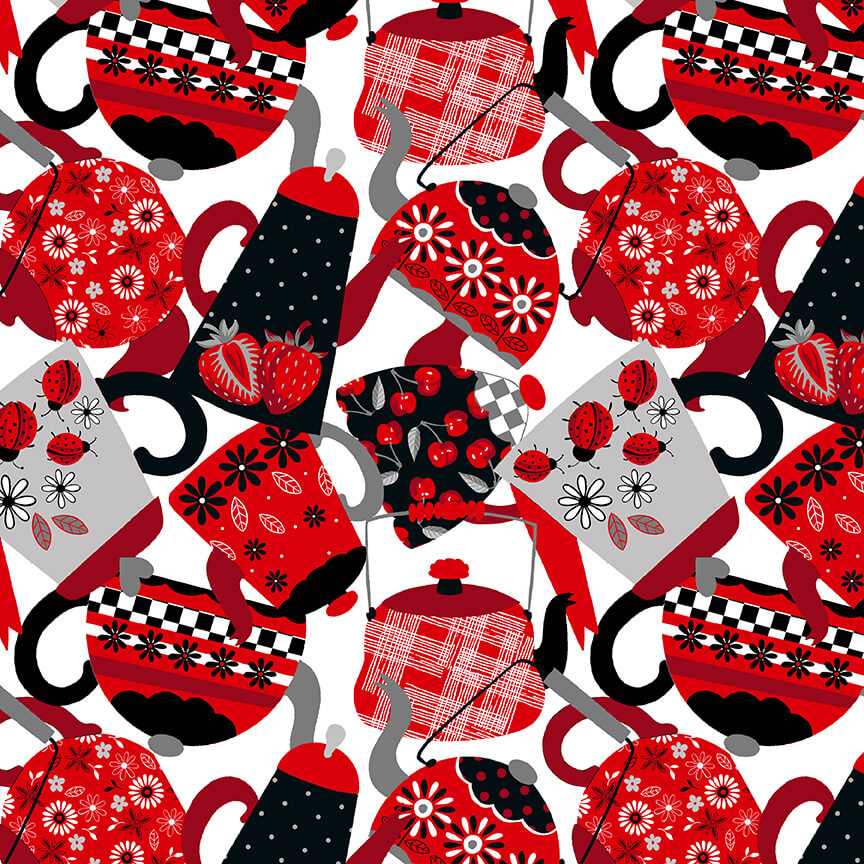 Let's Partea! Tossed Teacup and Teapots 2381-01 White