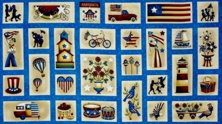 Libertyville 8701 77 Cream Patriotic blocks panel