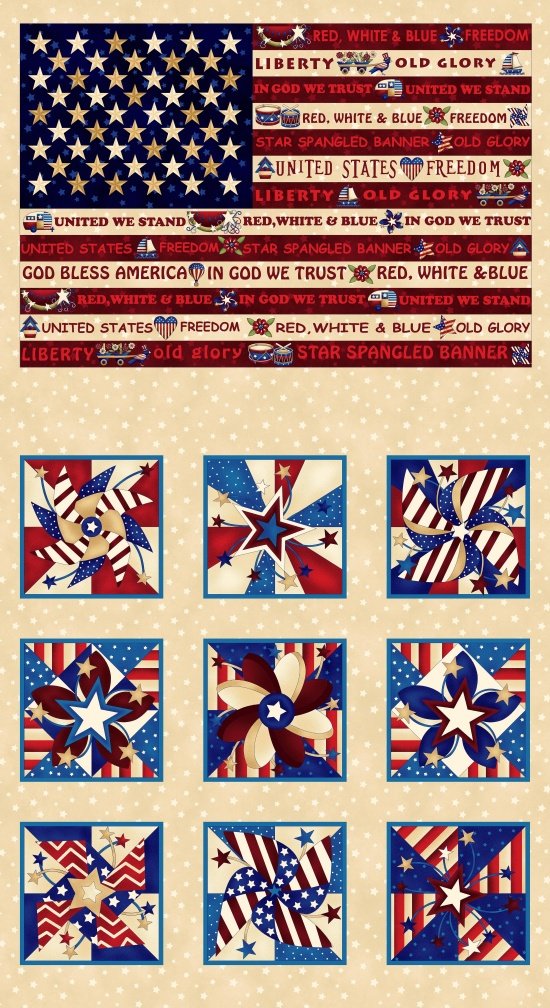 Libertyville Panel Flag and 9 blocks 23" x 44"  8705P 44 Cream