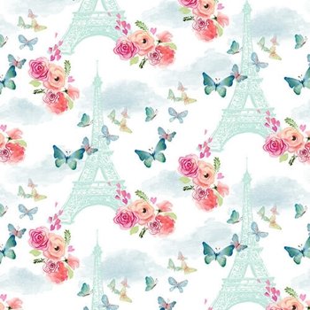 Love is in the Air Eiffel Tower with flowers and Butterflies 1679 01 white
