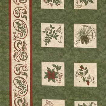 North Woods Botanical 12 Blocks Panel Green 6370 18