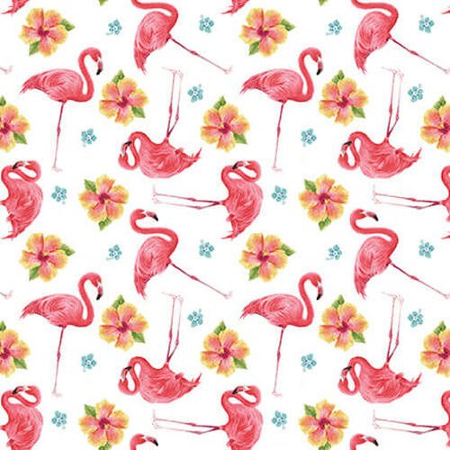 Pink Paradise Tossed Flamingos 9867 18 White