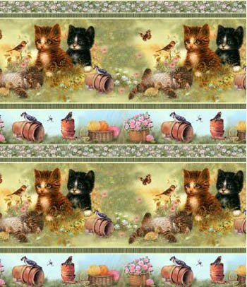 Playful Kitten Border Stripe 21498 Multi