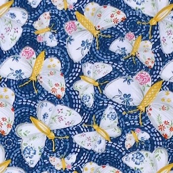 Quilting Gypsy Dreams Swirly Butterfly Floral Butterflies 97848 77 blue