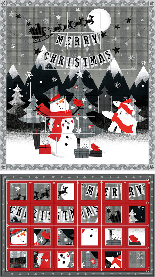 Red + Grey Christmas Advent Calendar Panel (24"x44") 65091