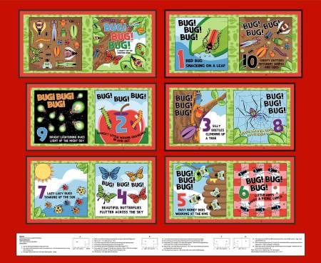 Red Bug Bug Bug Fabric Story Book Panel 3259P-88 Red about 36