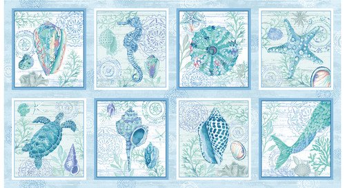 Salt and Sea Blocks Panel Q-218-11218-11 Lt Blue