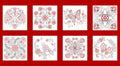 Scarlet Stitches & White Linen 24in Panel 2704P 88 Red