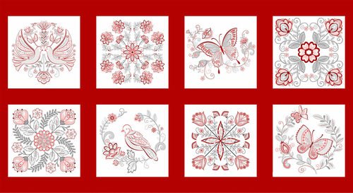 Scarlet Stitches & White Linen 24in Panel 2704P 88 Red