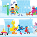 Sesame Street Characters on Sesame Street Border Stripe 27538 -B Blue