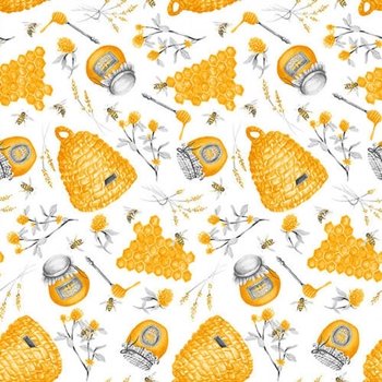 Show Me The Honey Beehives and Honey Jars 1339 01 White