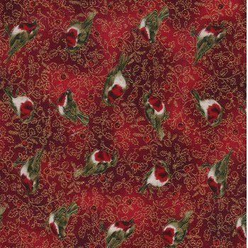 Spirit of Christmas Chickadee Allover Chicks Metallic Red F0273 02