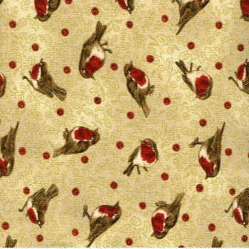 Spirit of Christmas Chickadee Beige Metallic F0273 06