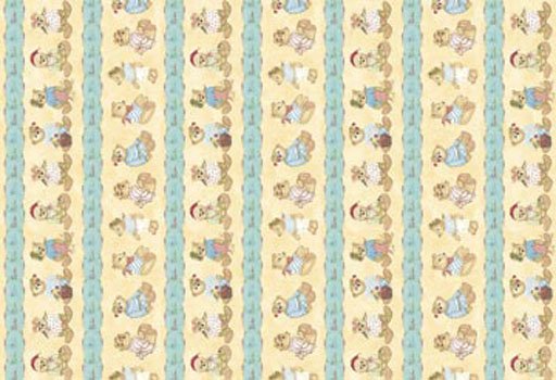 Teddy Bear  All Seasons Border Stripe Flannel Blue  F2414  30