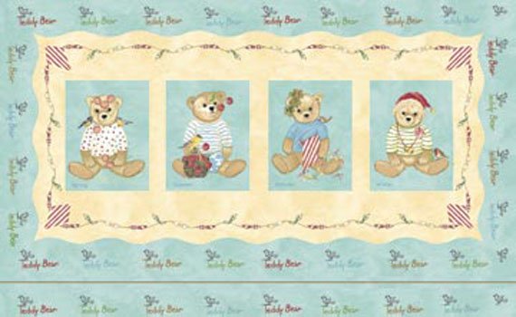 Teddy Bear for All Seasons Flannel Panel Blue F2412  61 (4 Blocks ~9"x6")