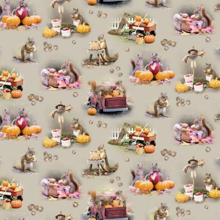 The Secret Life of Squirrels III Digital Toile Y4528-62 Taupe