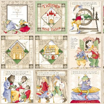 Tidings & Tales Fabric Story Book Panel Q1451-43214-257 15 Blocks 30" Taupe