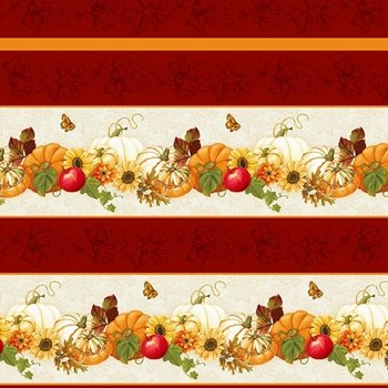 Turkey Talk Thanksgiving Border Stripe  743-83 Cream/Maroon