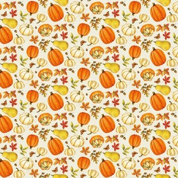 Turkey Talk Thanksgiving Pumpkins and Gourds tossed 738-36 Cream