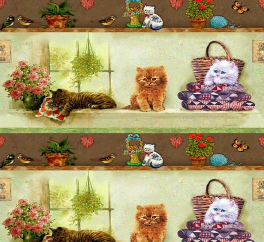 Window Cat Tails Border Stripe 24412 Multi