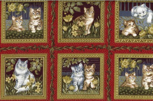 Wm Morris Cats  Metallic Red  F0381 01