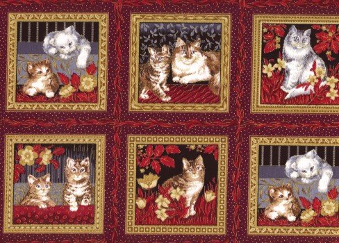Wm Morris Cats Metallic Burgundy F0381 02