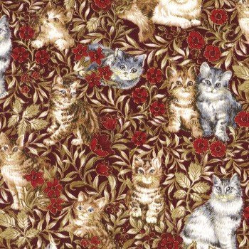 Wm Morris Christmas Cats Metallic F0382 02 Burg