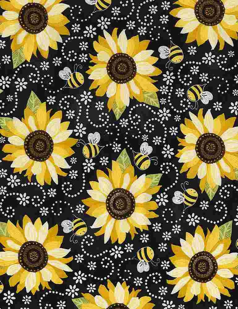 You are my Sunshine Sunflower and bees  Gail C5345 Black