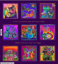 Fantasticats Block Panel 18  Blocks  abour 6" square Y4339-28M Purple