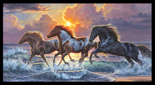 Against The Wind  Horse Panel 9610BLACK 24" x 44