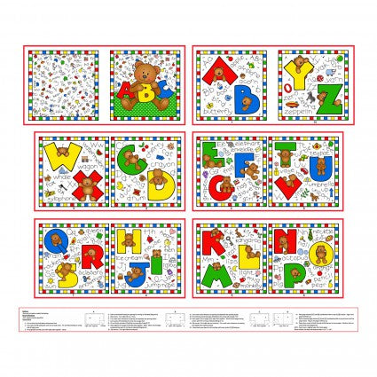 Alpha-Bears Story Book Fabric Panel  24" x 36