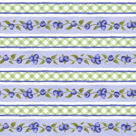Berrylicious Blue/ Green Blueberry Border Stripe 1583-76