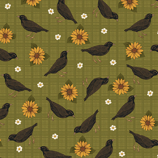 Birds Leaves And Blooms Crows 1305844B Green