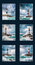 Coastal Guardians Lighthouse Blocks 24 Inch Panel (Blocks 9 Inch x 10 Inch) Blue/Multi