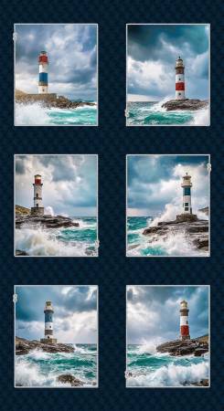 Coastal Guardians Lighthouse Blocks 24 Inch Panel (Blocks 9 Inch x 10 Inch) Blue/Multi