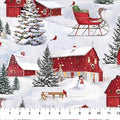 Farmstead Friends Barns & Cardinals Scenic DP26897-41 Pale Blue Multi