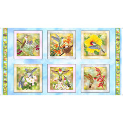 HUMMINGBIRD GARDEN - HUMMINGBIRD PICTURE PATCHES Panel 24" x 43" 28152 B Blue