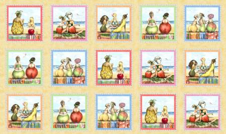 Sand Fruit Ladies Block Panel 24"; 15 Blocks about 6" square 1521E-SAND