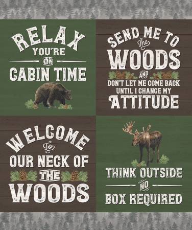 Send Me To The Woods Panel Green  Panel size is 36" x 43 1/2" P9276R-GREEN
